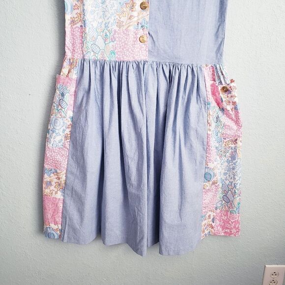 Vintage Blue and Pink Asymmetrical Sundress - Picture 2 of 7
